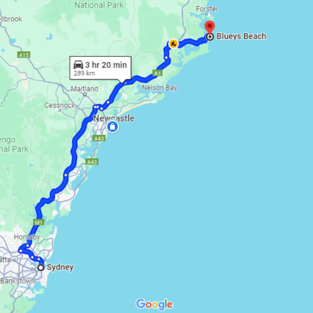 Directions from Sydney to Blueys Beach
